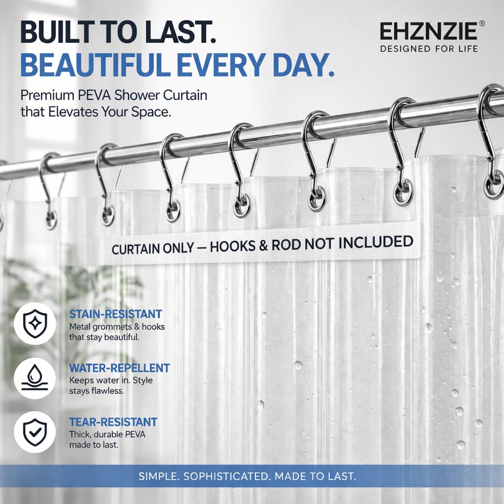 EHZNZIE Crystal Clear Shower Curtain Liner 72x72, PEVA Waterproof Bath Curtain, No Chemical Smell, 3 Weighted Magnets, Durable with Rustproof Metal Grommets