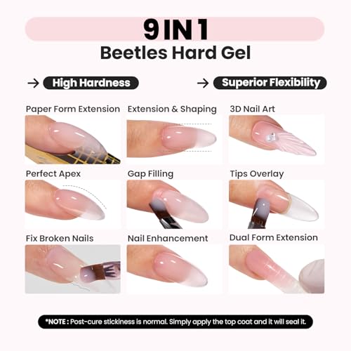 Beetles Hard Gel for Nails Nude Pink, 1 oz 9 in 1 Pink Builder Nail Gel | High Hardness for Sculpting, Nail Extension and Building, Protection Durable for Salon, UV LED Lamp Cured, DIY Art Manicure