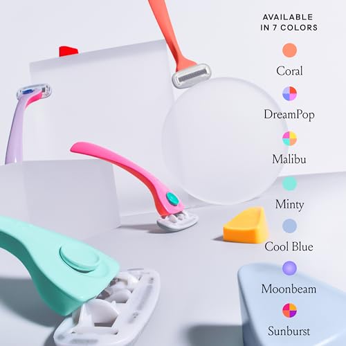 Billie Razors for Women, Cool Blue - 1 Handle, 4 Refills & Magnetic Holder | 5 blade womens razors for sensitive skin, Surrounded by aloe shave soap, Ergonomic handle, Pivoting head, Magnetic Holder