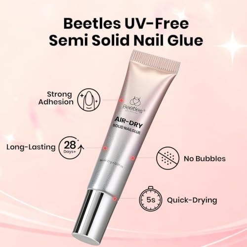 Beetles Semi Solid Nail Glue, 10g Super Strong Nail Glue for Press Ons | No UV Lamp Needed, Air-Dry Formula with Gap-Filling Texture for Easy Control, Quick-Drying Long-Lasting Hold