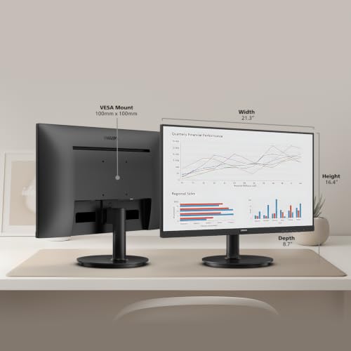 Philips 24 Inch Computer Monitor FHD 100Hz VA VESA Flicker-Free, 241V8LB | 1920×1080 LED Monitor, 4ms GtG, Adaptive Sync, HDMI 1.4, Tilt Adjust, Low Blue Light, 4yr Advance Replacement Warranty
