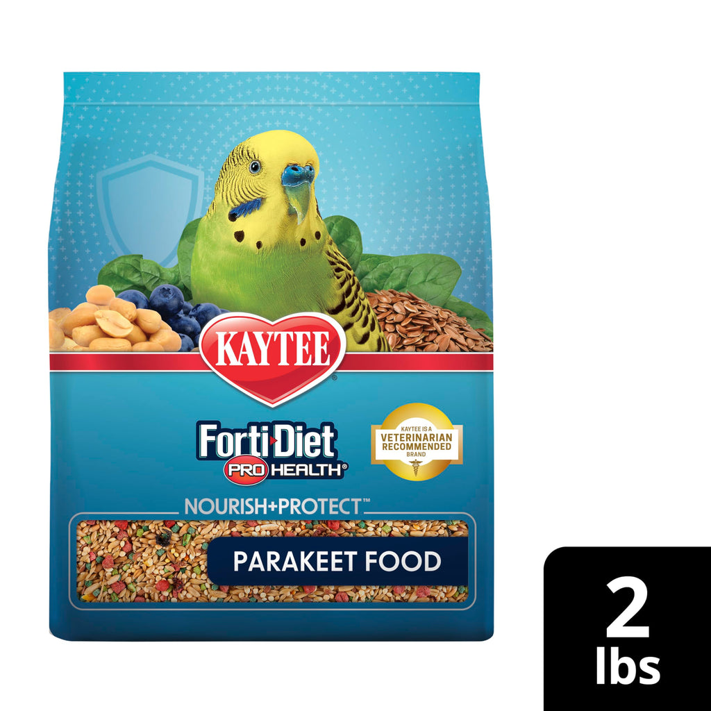 Kaytee Forti-Diet Pro Health Nourish+Protect Parakeet Food, 2 Pounds | Balanced digestion daily. Parakeet seed with superfoods. Prebiotics, probiotics, small bird food