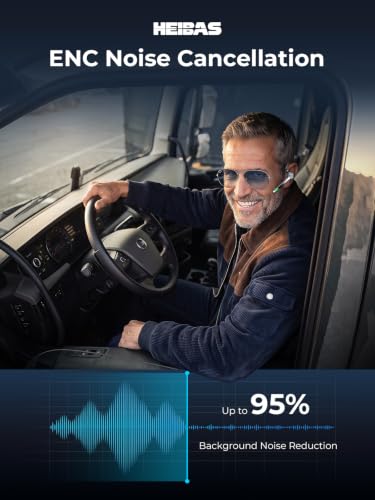HEIBAS Bluetooth Headset, Wireless Earpiece with Mic for Work | 72H Playtime, 500mAh Charging Case, Hands-Free Calling with Mute Button for Work, Trucker, Office, Driving, iPhone, Black