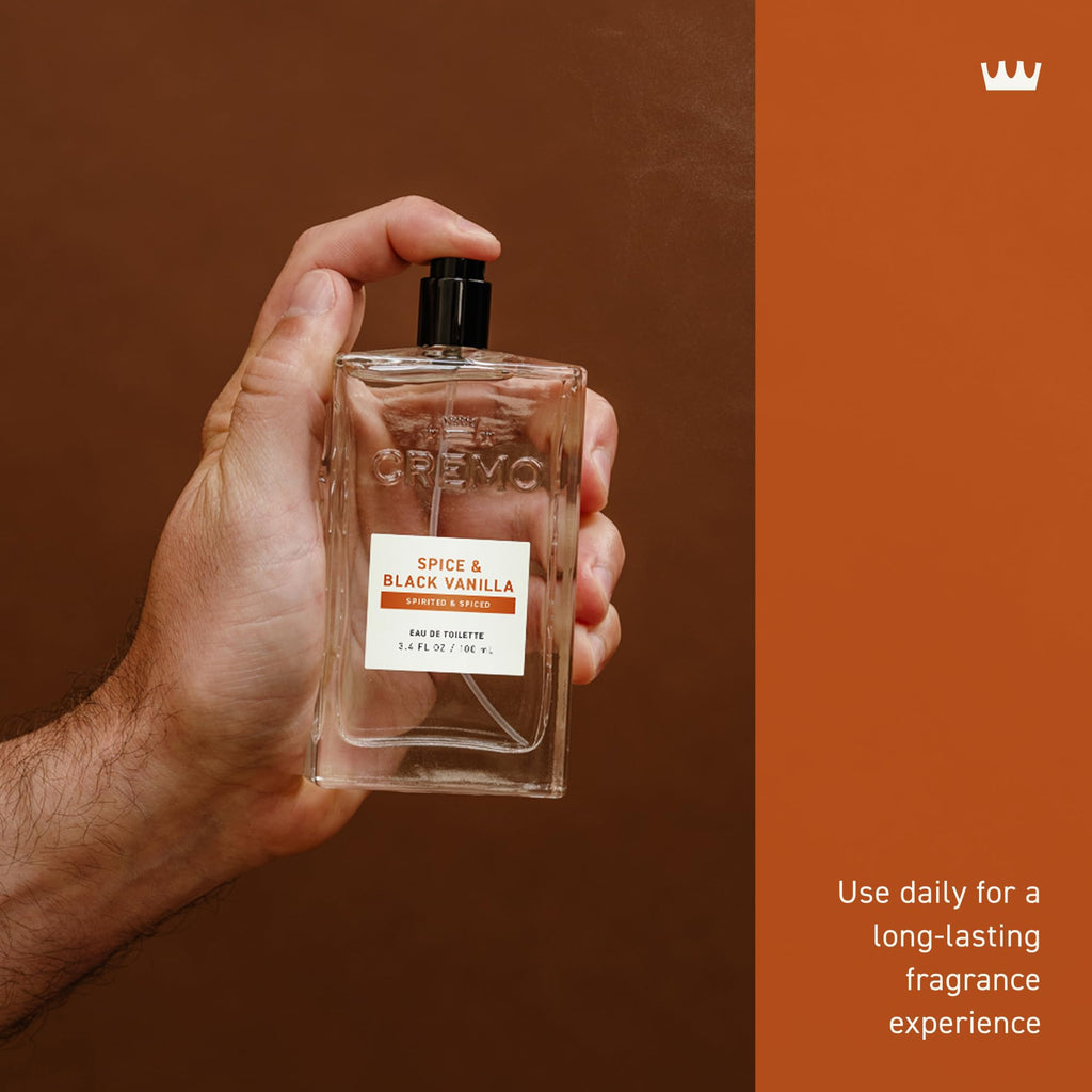 Cremo Cologne For Men - Spice & Black Vanilla Mens Cologne Spray, An Explosion of Vibrant Spices, Dark Woods and Black Vanilla, Multi-Layered Signature Men's Fragrances, 3.4 Fl Oz