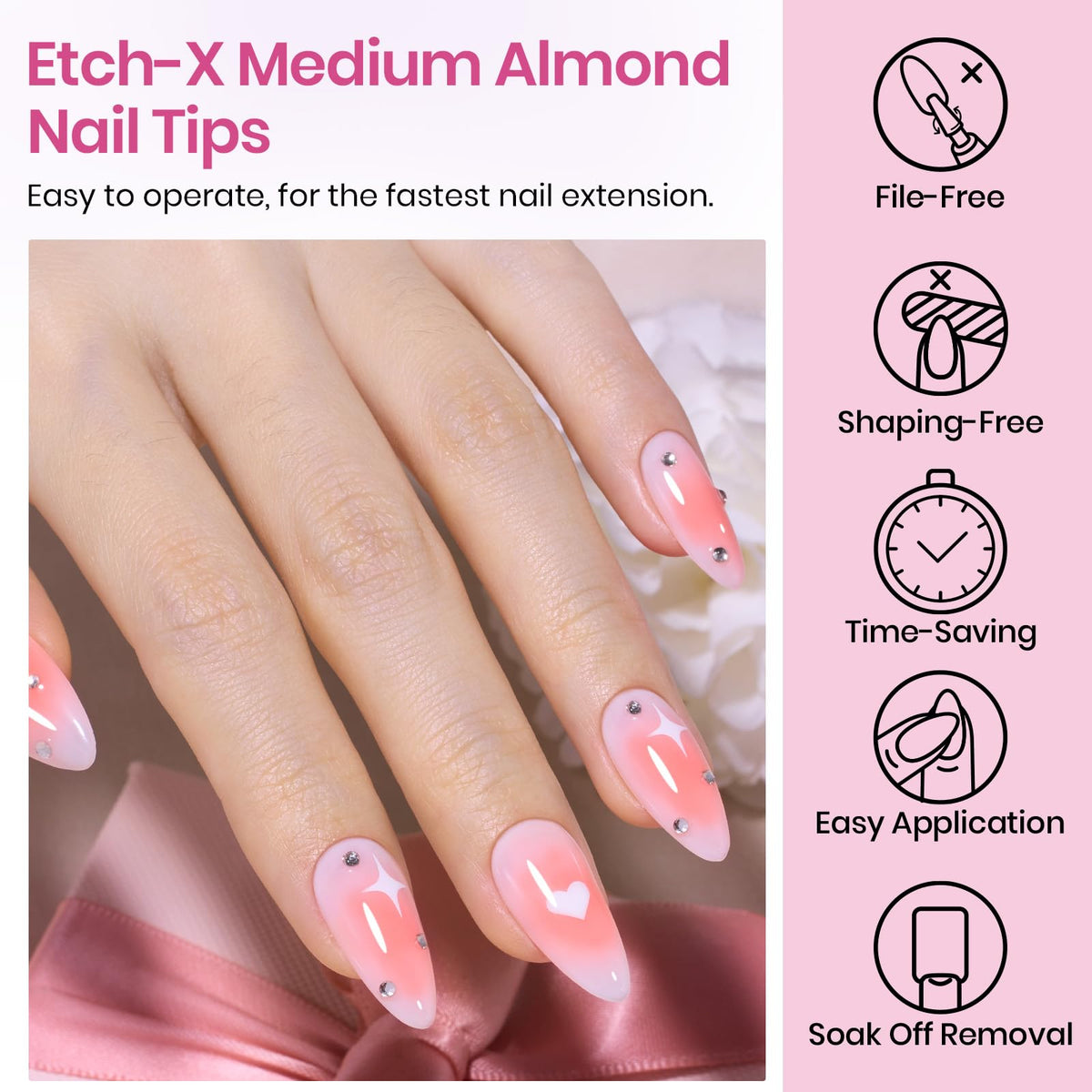 Beetles Medium Almond Nail Tips 576pcs 12 Sizes Pre-Etched Soft Gel Tips | Half Matte Full Cover Press on False Nail Tips Acrylic Nails DIY Extension Gift for Women