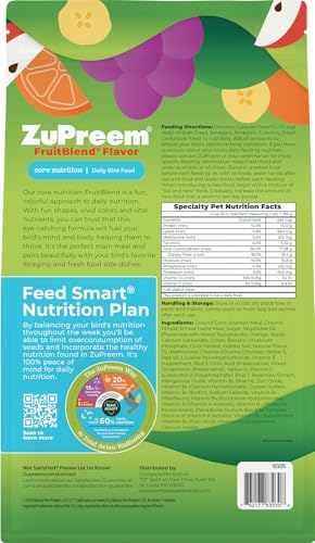 ZuPreem FruitBlend Parrot & Conure Food, Uniform Bird Food, M/L, 3.5 lb | Bird Food Pellets, Real Fruit, Fruit Blend, Conures, African Greys, Caiques, Eclectus, Cockatoos, Medium Large Birds, USA