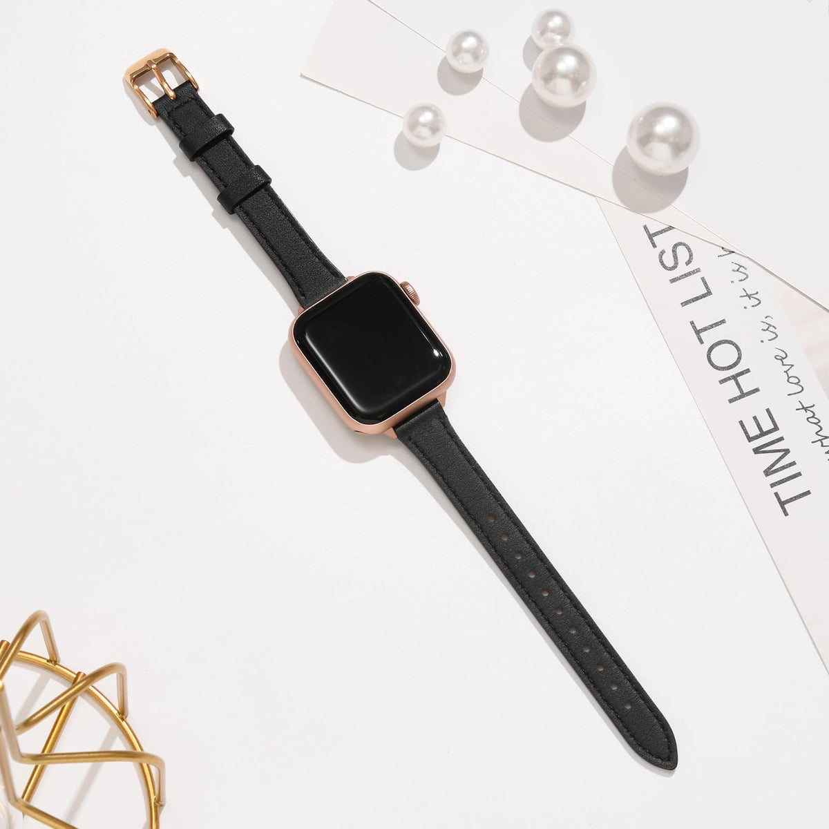 STIROLL Slim Leather Band Compatible with Apple Watch Bands for Women | Genuine Leather Thin Strap, 40/41/38/42mm(Series 12 11 10), Fits iWatch SE 9 8 7 6 5 4 3 2 1, for Small Wrists, Daily Wear