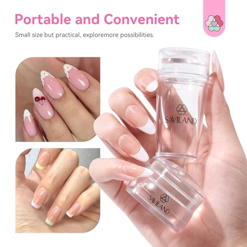 SAVILAND French Tip Tool Silicone Nail Stamper 4PCS | Long & Short Silicone Nail Stamp with Scrapers, Fast Easy French Nails, Nail Stuff for French Manicure Home DIY Salon