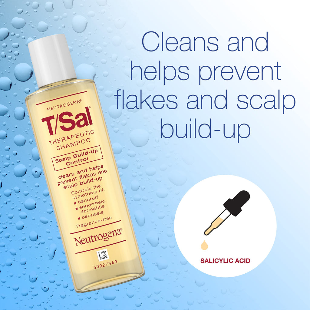 Neutrogena T/Sal Shampoo, Therapeutic Dandruff Control, 4.5 Fl. Oz | Scalp Build-up Shampoo, 3% Salicylic Acid, Scalp Psoriasis Treatment, Seborrheic Dermatitis Shampoo, Fragrance Free
