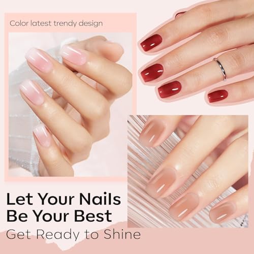 modelones Jelly Nail Polish, 6 Colors Quick Dry Nude Pink Nail Polish Set | Air Dry Nail Polish, No UV Lamp Needed, User-Friendly Red Brown Polish Kit, Nail Art Home Salon, Gift for Women