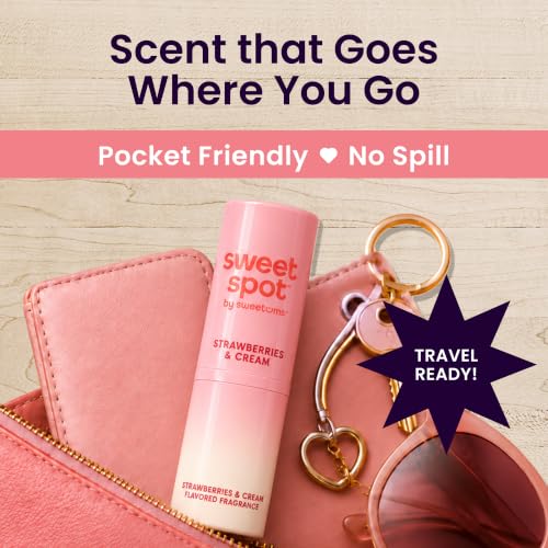 Sweetums SweetSpot Portable Strawberries & Cream Perfume Stick | Flavored, long lasting non sticky formula with natural ingredients, portable solid fragrance stick for women's everyday use