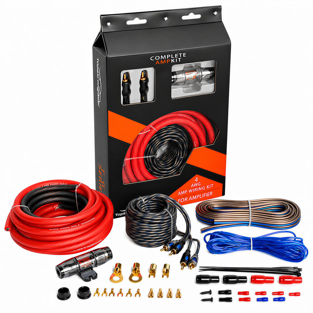 4 Gauge Amp Wire Kit, 4 CCA AWG Amplifier Wiring Kit for Subwoofer Speaker | Car Audio Amp Install Kit with 20ft Power Ground Battery Cable, RCA Cables, Fuse Holder, Speaker Wire, Turn On Wire