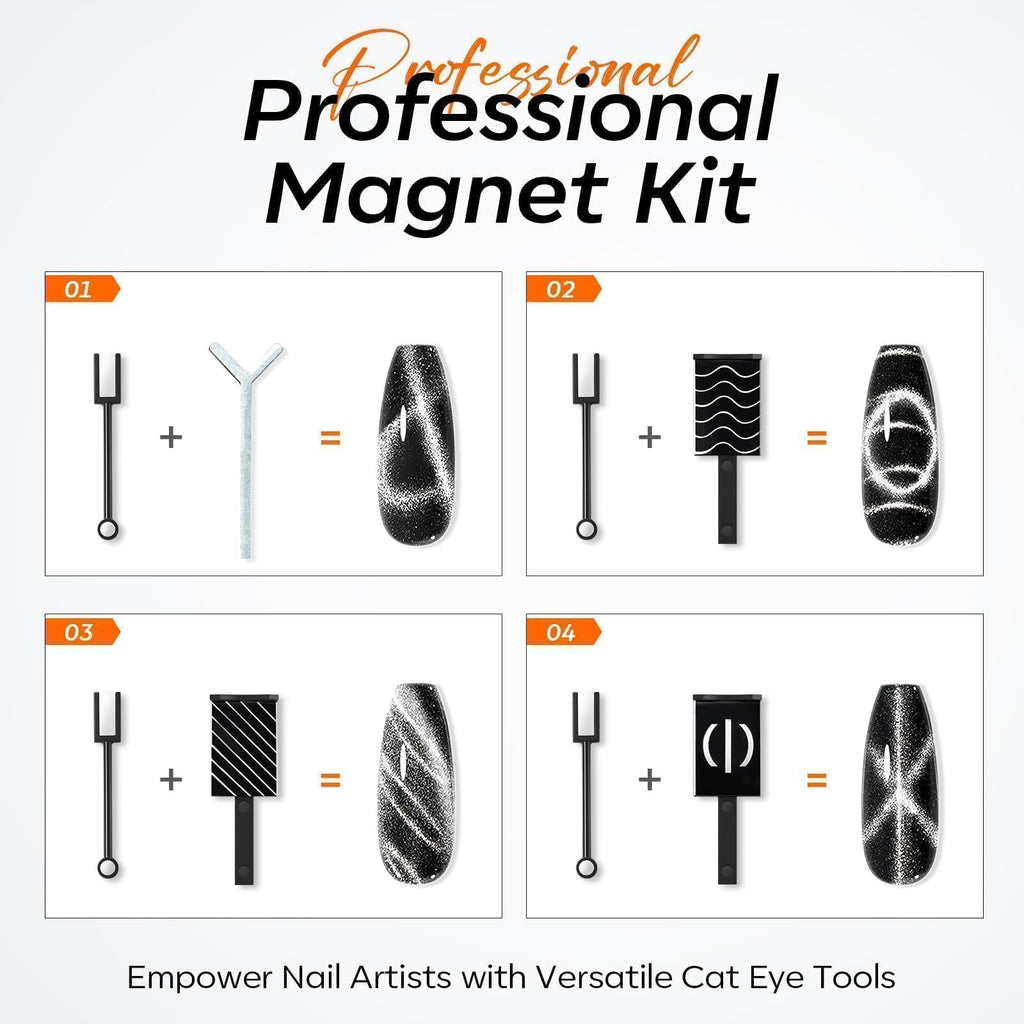 modelones Cat Eye Magnet 15PCS Brown Cat Eye Gel Polish Nail Stuff, Multi-shape Heart Moon Flower Square Effects with Bead-Attracting Nail Art Tool, UV/LED Lamp Required, DIY Halloween Nail Art
