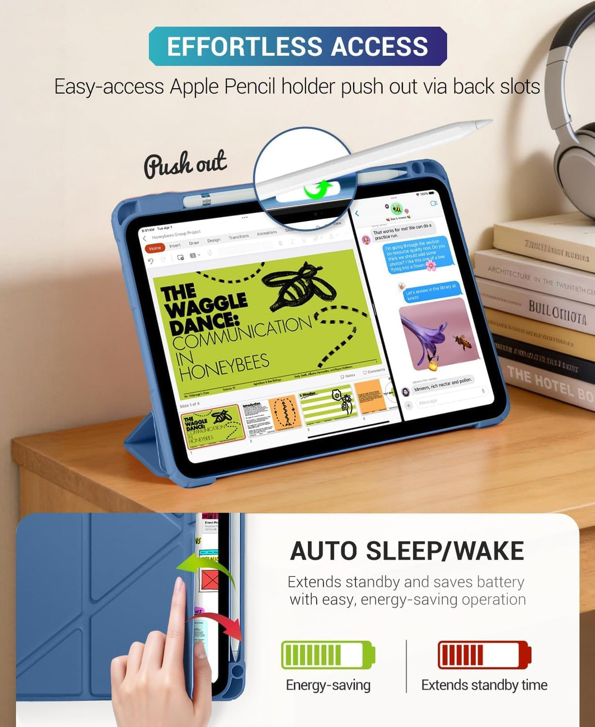 CoBak Case for iPad (A16) 11th Generation, iPad 10th Gen Cover,Dark Blue | Protective Multi-Angle Stand Cover with Portrait Mode, Pencil Holder, Auto Wake/Sleep, Case for iPad 11/10.9 Inches 2025/2022
