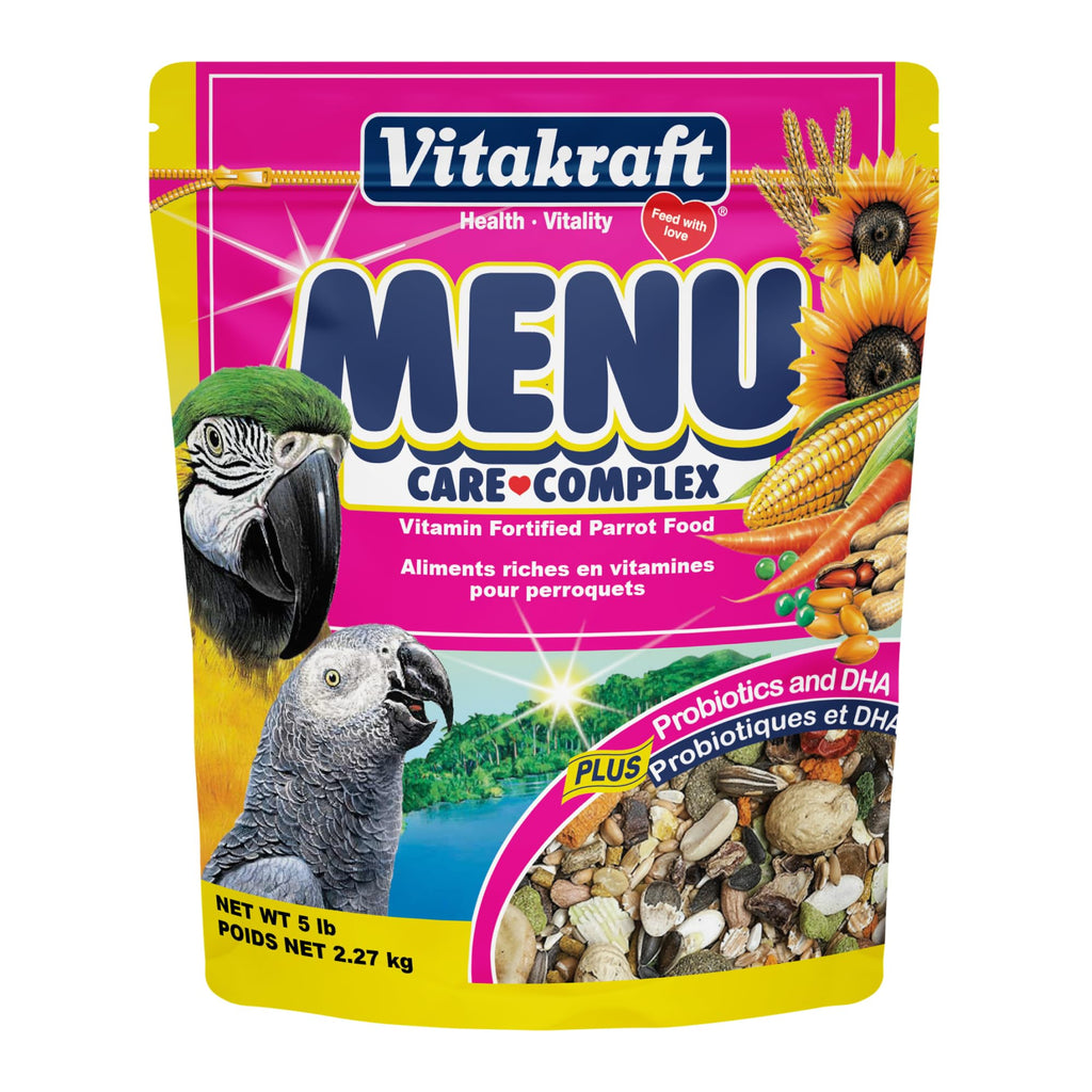 Vitakraft Menu Parrot Food 5 lb. | Nutrient-Rich Seed Blend, Natural Foraging Mix, Daily Diet Formula, Resealable Bag, 5 lb Pack