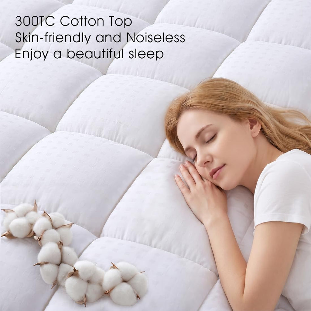 EASELAND Queen Size Mattress Pad Cotton Pillow Top Mattress Topper White | Cooling Mattress Cover Cotton Top,8-21" Deep Pocket Protector,60x80 Inches,Boxing Quilted & Machine Washable