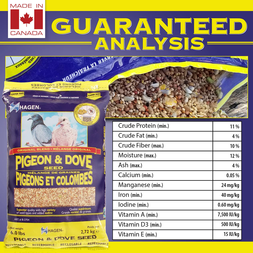 Hagen Pigeon & Dove Seed, Original Formula Bird Food, 6 lb Bag | Nutritionally Complete Seed Mix with Vitamins & Minerals, Wild & Captive Bird Diet, Insect-Resistant Air-Tight Packaging