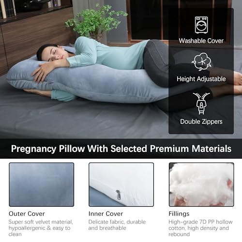 MOON PARK Pregnancy Pillows for Sleeping - 57 Inch U Shaped Full Body Maternity Pillow with Removable Cover - Support for Back, Legs, Belly, Hips - Pregnancy Pillow for Women - Grey