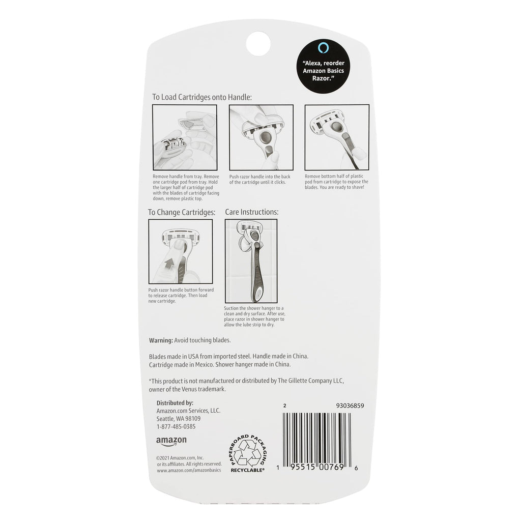 Amazon Basics 5-Blade Extra Smooth Razor for Women with Moisturizing Strips, Handle, 2 Cartridge Refills & Shower Holder (Previously Solimo)