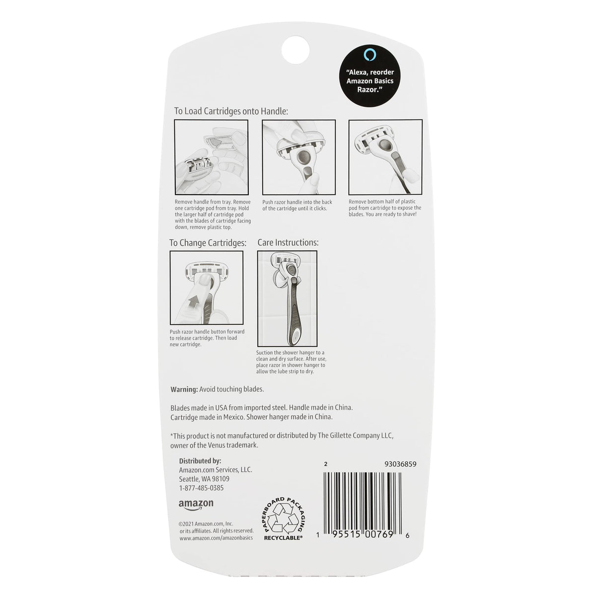 Amazon Basics 5-Blade Extra Smooth Razor for Women with Moisturizing Strips, Handle, 2 Cartridge Refills & Shower Holder (Previously Solimo)