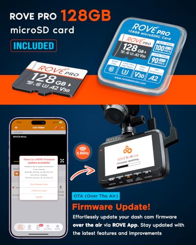 ROVE R2-4K Dual Dash Cam Front and Rear, STARVIS 2 Sensor, Free 128GB Card | 4K Upscaled Front + FHD Rear Recording, 5.8GHz WiFi, 20MB/s Download Speed, App, GPS, 3" IPS, 24Hr Parking Mode, Night Vision