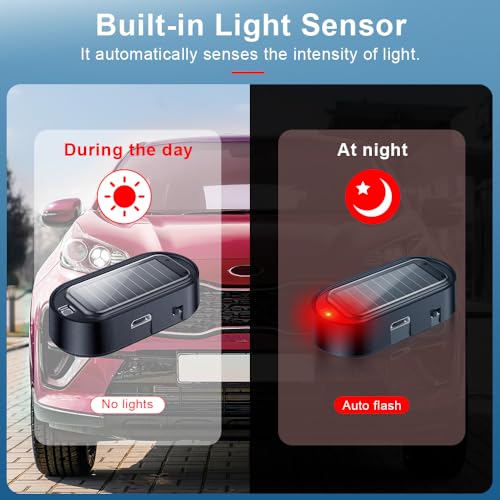 ELECTOP Car Solar Power Simulated Dummy Alarm, Anti-Theft LED Flashing Security, Automotive Warning Safety Light with USB Charging Port, 2PCS (Red)
