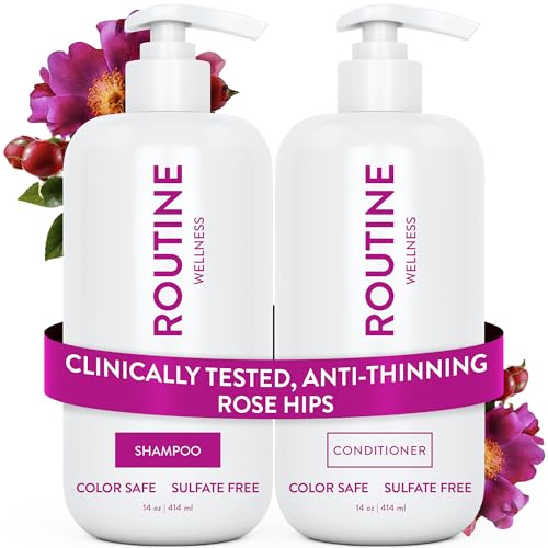 Routine Wellness Anti-Thinning Shampoo & Conditioner - Rose Hips | Clinically tested shampoo for thinning hair with biotin, pea peptides, saw palmetto oil, color safe, sulfate free