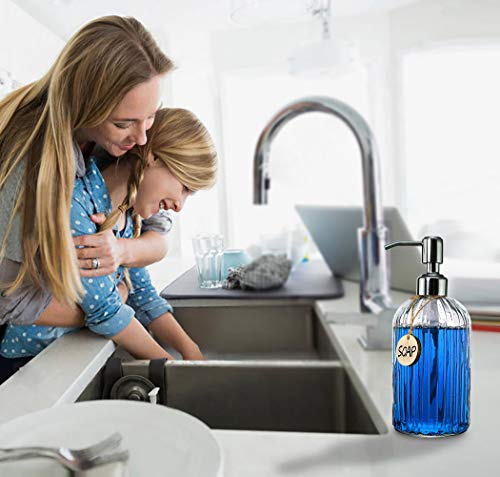 JASAI 18 Oz Clear Glass Soap Dispenser with Rust Proof Stainless Steel Pump | Refillable Liquid Hand soap Dispenser for Bathroom, Premium Kitchen Soap Dispenser (Clear).