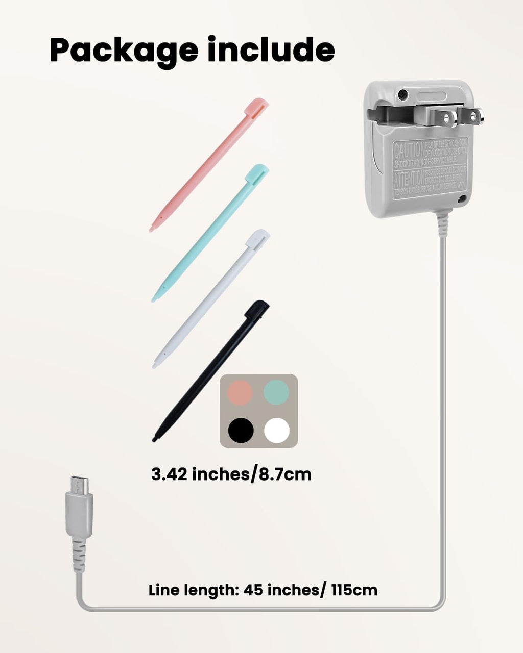 DS Lite Charger Kit Compatible with DS Lite 100-240V Wall Plug Adapter with 4 Stylus Pen for DS Lite