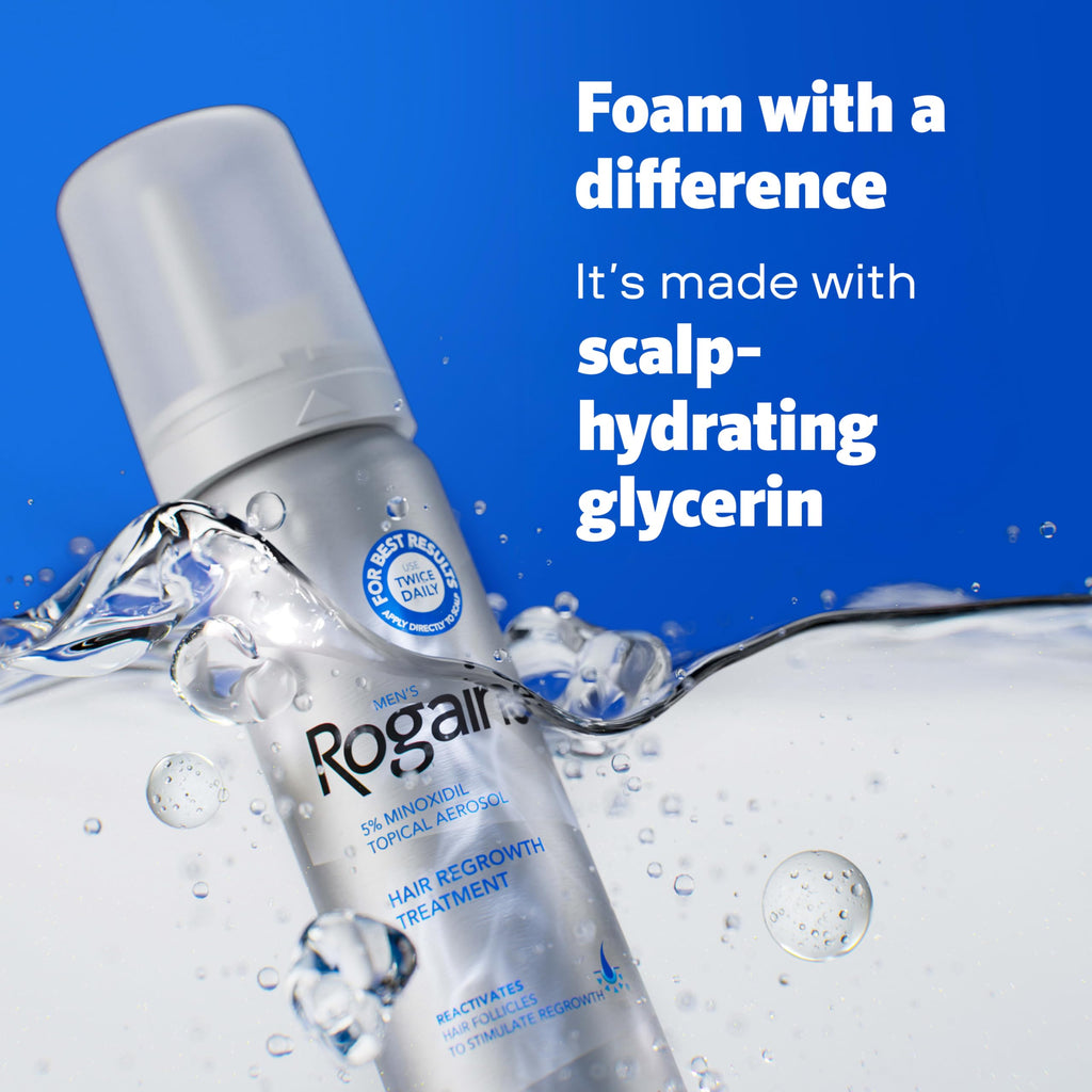 Men's Rogaine 5% Minoxidil Topical Foam, Unscented, 3 x 2.11 oz | Hair Regrowth Foam, Topical Hair Loss Treatment for Men, Regrow Fuller, Thicker Hair, Unscented, Aerosol, 3-Month Supply