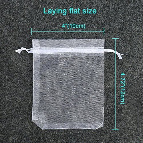 Hopttreely 100PCS Premium Sheer Organza Bags, White Wedding Favor Bags with Drawstring, 4x4.72 Jewelry Gift Bags for Party, Jewelry, Christmas, Mother's Day, Festival, Bathroom Soaps, Makeup Organza Favor Bags