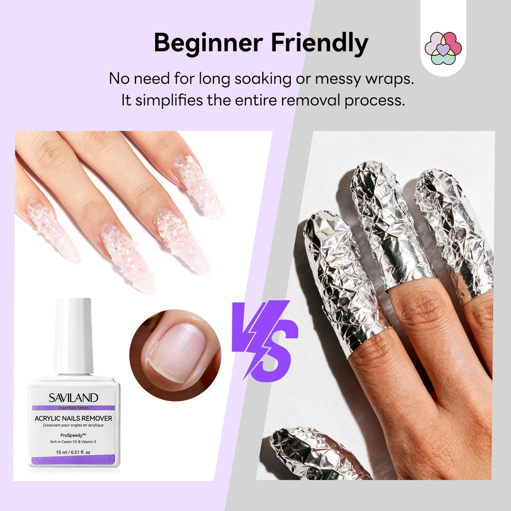 SAVILAND 2 Pcs Gentle Acrylic Nail Remover Kit Set for Acrylic Nails | No soaking, No wrapping, Cuticle Oil & Nail File Tools, Zero Residue, Remove Dip Nails Gel Nail Polish, Home Salon Use