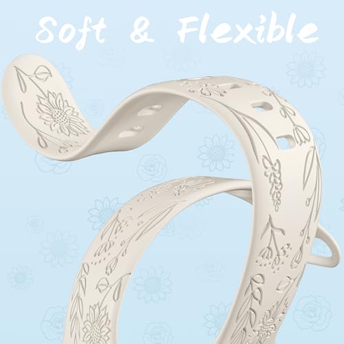 6 Pack Floral Engraved Bands Compatible with Apple Watch for Women | Cute Silicone Straps for Series 12 11 10 9 8 7 6 5 4 SE 3/2/1 Ultra, Wristband for iWatch 42mm 40mm 41mm 38mm 44mm 45mm 46mm