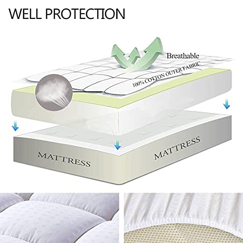 EASELAND Queen Size Mattress Pad Cotton Pillow Top Mattress Topper White | Cooling Mattress Cover Cotton Top,8-21" Deep Pocket Protector,60x80 Inches,Boxing Quilted & Machine Washable