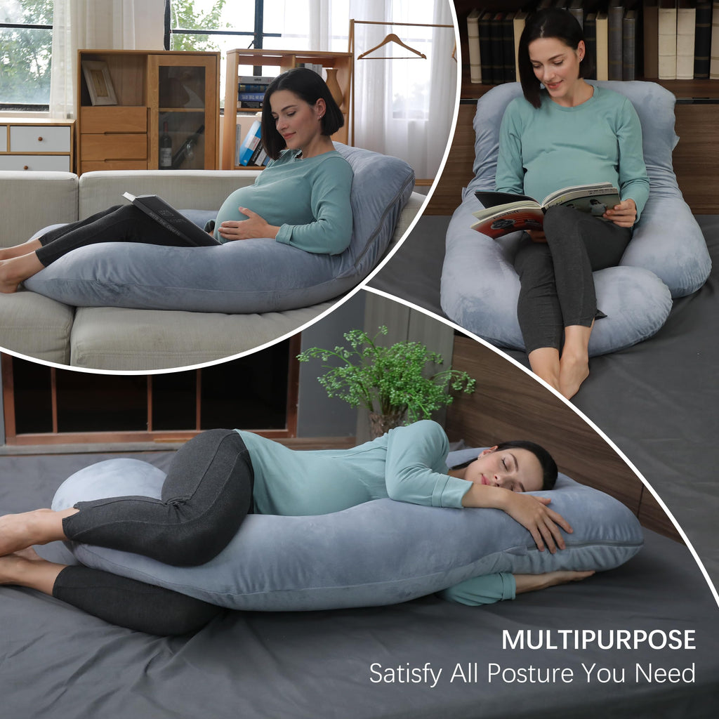 MOON PARK Pregnancy Pillows for Sleeping - 57 Inch U Shaped Full Body Maternity Pillow with Removable Cover - Support for Back, Legs, Belly, Hips - Pregnancy Pillow for Women - Grey