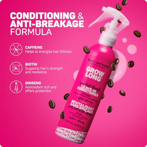 Marc Anthony Grow Long, Detangling Leave-In Hair Conditioner Spray | Anti-Frizz Anti-Breakage Hair Care for Dry Damaged Hair & Split Ends - Biotin, Vitamin E, Caffeine & Ginseng - Sulfate Free