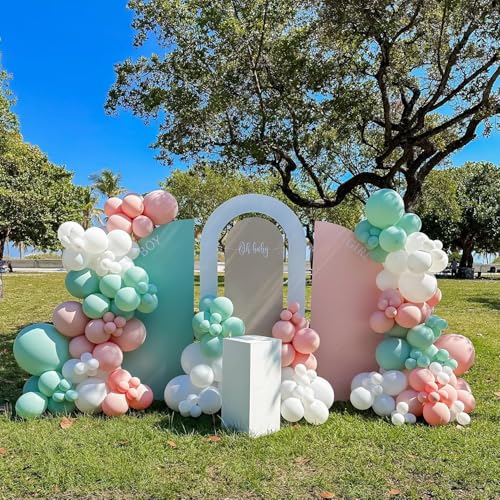 Sage Green Balloons for Boho Baby Shower Fairy Birthday Party Decorations | 60Pcs 12Inch Pink and Green Balloons Include Sage Green Pink Sand White Gold Confetti Balloons, Bridal Shower Decorations