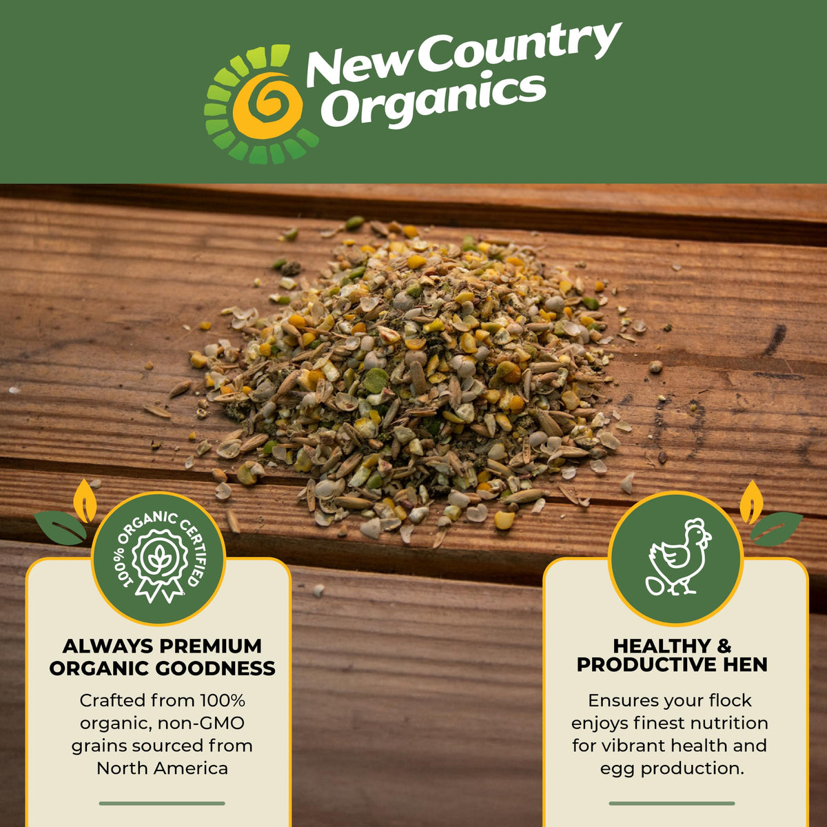 New Country Organics | Corn-Free Classic Layer Chicken Feed for Laying Hens | Corn-Free and Soy-Free | 17% Protein | Certified Organic and Non-GMO Chicken Food | 25lbs Bag