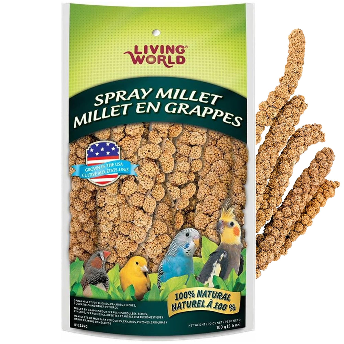 Living World Millet Spray for Birds - 3.5 oz Bag | 100% Natural, Wild-Harvested, Premium Treat - Spray Millet for Budgies, Canaries, Finches, Cockatiels & Other Pet Birds