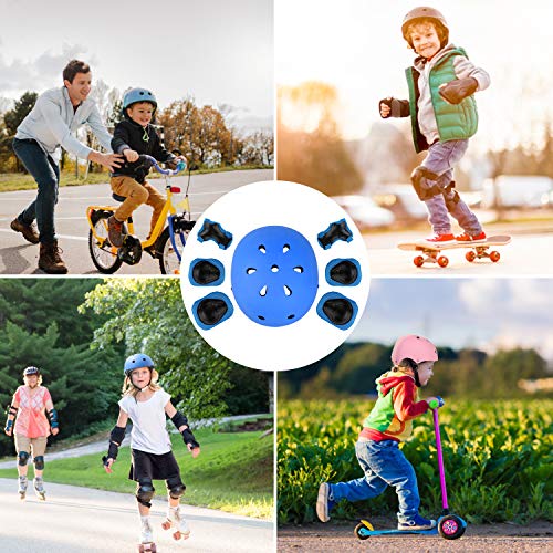 WayEee Kids Bike Helmet Set Knee Pads Adjustable Protective Gear, 3-14 Age | 7pcs skateboard set with knee pads elbow pads wrist guards double size sport cycling bike roller skating scooter boys girls
