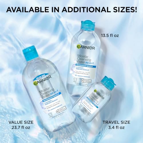Garnier SkinActive Micellar Water For Waterproof Makeup, Facial Cleanser & Makeup Remover, 13.5 Fl Oz (400mL), 1 Count (Packaging May Vary)