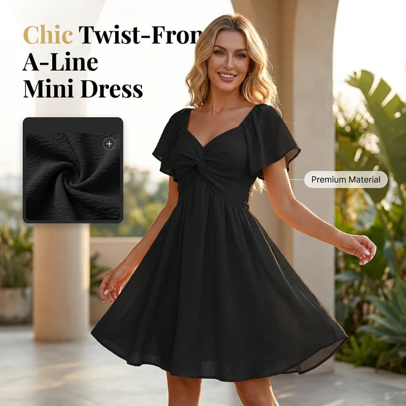 Puff Sleeve Backless Bow Tie Dress