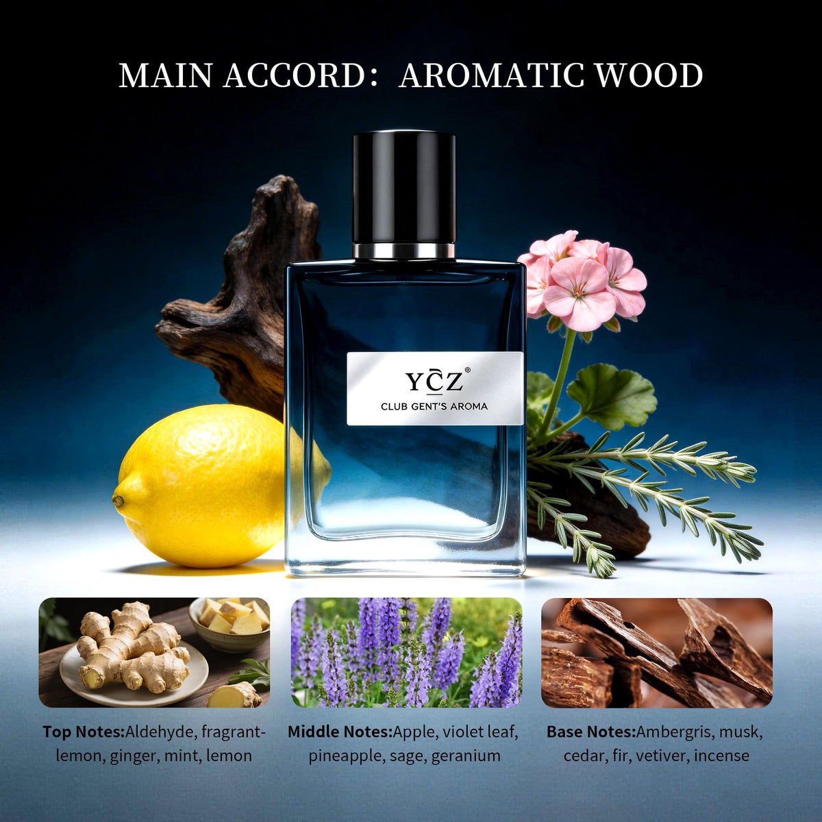 Ycz Club Gentleman's Aroma Eau de Parfum for Men, 1.7 Fl Oz | Long-Lasting Aromatic Fougere Scent with Bergamot, Ginger, and Cedarwood Notes for Parties, Date Night, and Gifts.