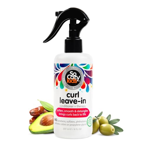 SO COZY Kids Curl Leave In Conditioner + Therapy Spray, 8 Fl Oz | Helps Detangle, Soften & Smooth Curls with Keratin, Vitamin B5, Olive Oil & Jojoba Oil, Paraben & Sulfate-Free