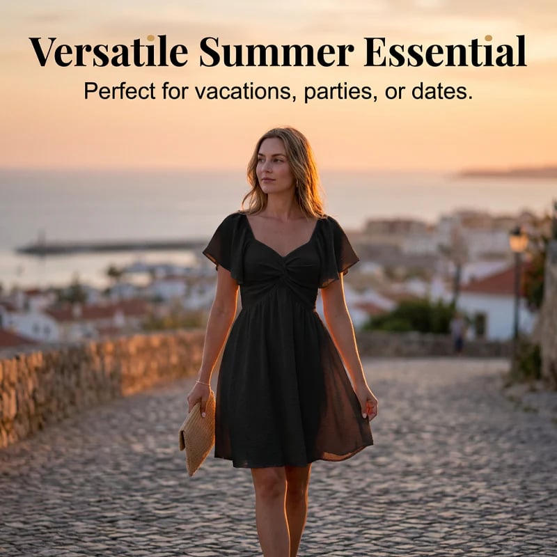 Puff Sleeve Backless Bow Tie Dress