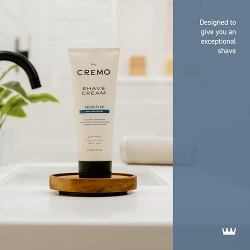 Cremo Shaving Cream for Men, Sensitive, 6 Fl Oz | Barber grade, Smooth shave cream, Cooling finish, Helps with razor irritation, Slick hydrating formula