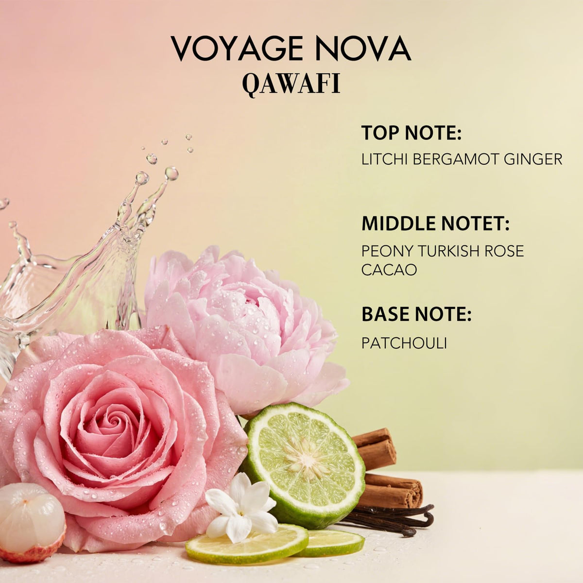 QAWAFI Voyage Nova Eau de Parfum for Women, Lychee Bergamot, Rose Peony Cocoa Blossom, Elegant Patchouli, Long Lasting Spring Fall Perfume, 50ml &1.7fl oz