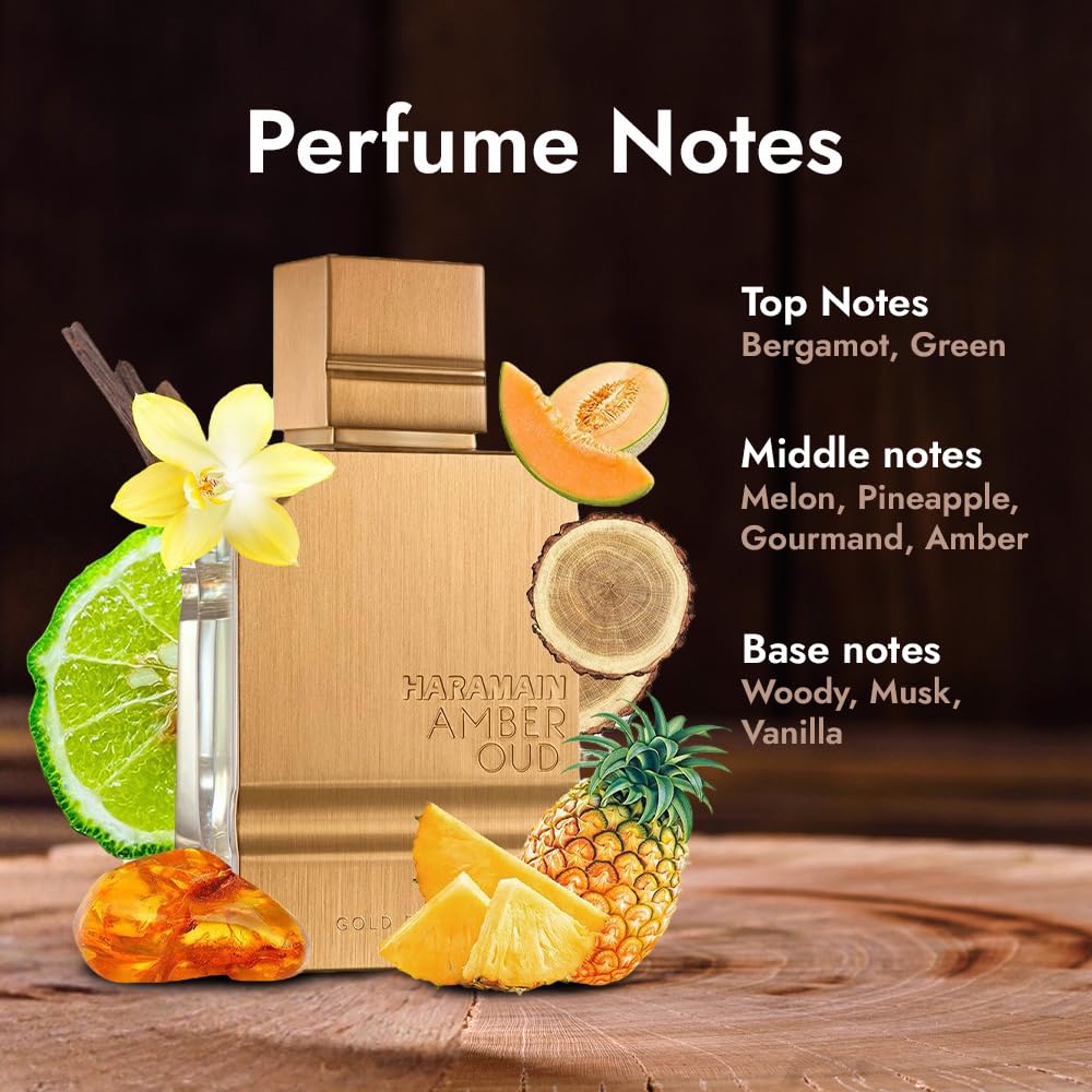 Al Haramain Amber Oud Arabic Long Lasting Perfume for Women & Men, 2 oz | Long Lasting Cologne for Men & Women with Bergamot, Green Notes, Melon, Pineapple & Vanilla, Sweet Gift for Adults