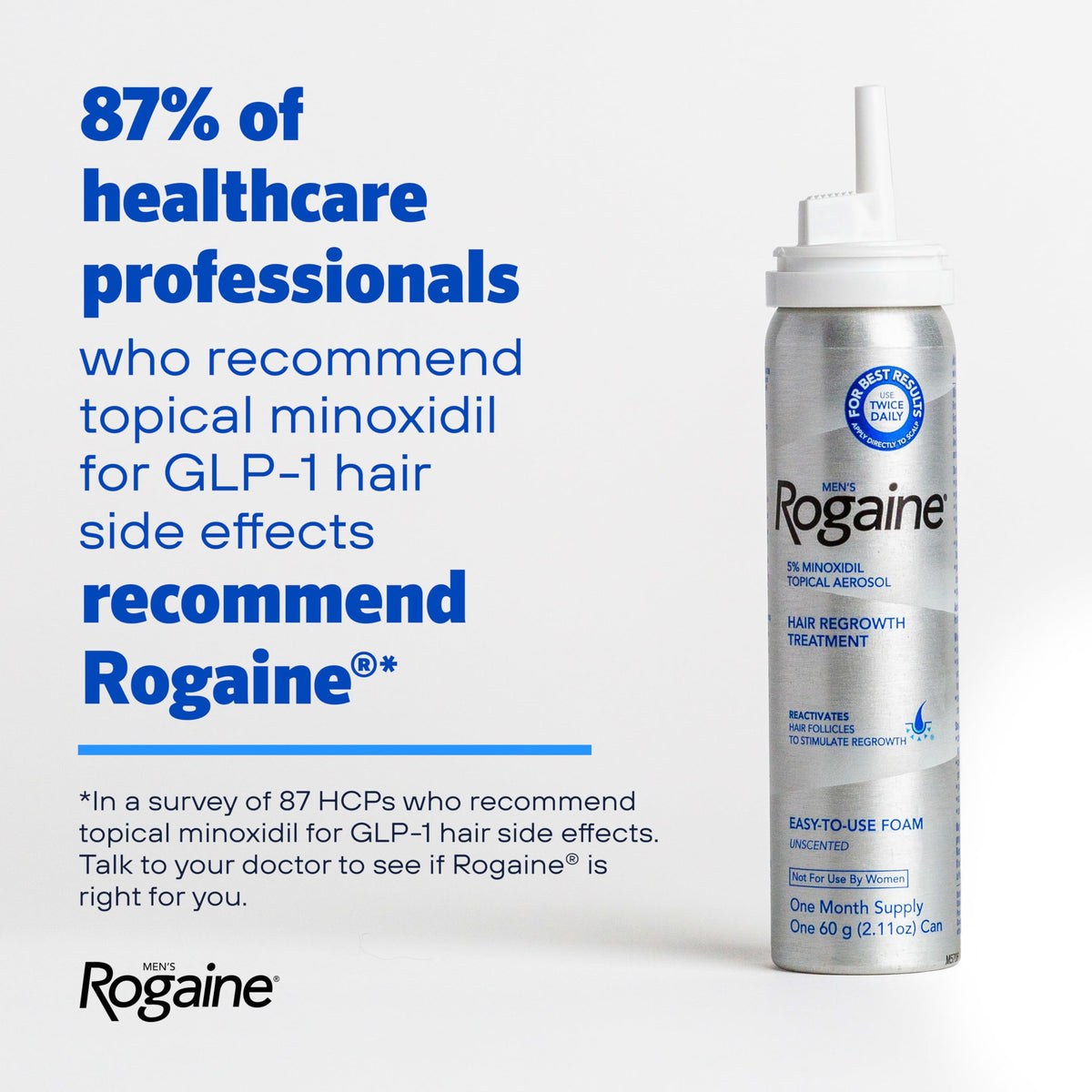 Men's Rogaine 5% Minoxidil Topical Foam, Unscented, 3 x 2.11 oz | Hair Regrowth Foam, Topical Hair Loss Treatment for Men, Regrow Fuller, Thicker Hair, Unscented, Aerosol, 3-Month Supply