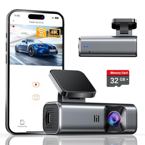 galphi 4K Dash Cam Front, 5GHz WiFi, 32GB Card Included, Mini Dashcam | Screen-Free, APP Control, 160° Wide Angle, G-Sensor, Loop Recording, 24H Parking Monitor, Night Vision, Easy Install